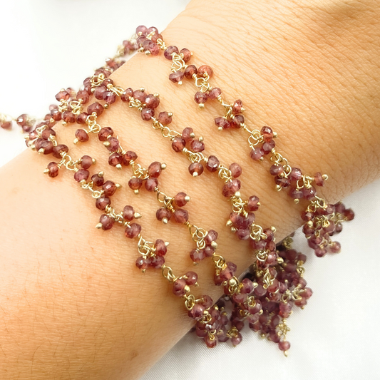 Garnet Cluster Dangle Gold Plated Wire Chain