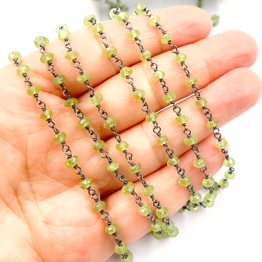 Peridot Gemstone Oxidized 925 Sterling Silver Wire Chain. PER2