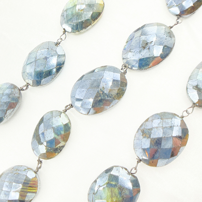 Coated Labradorite Oval Shape Oxidized Wire Chain