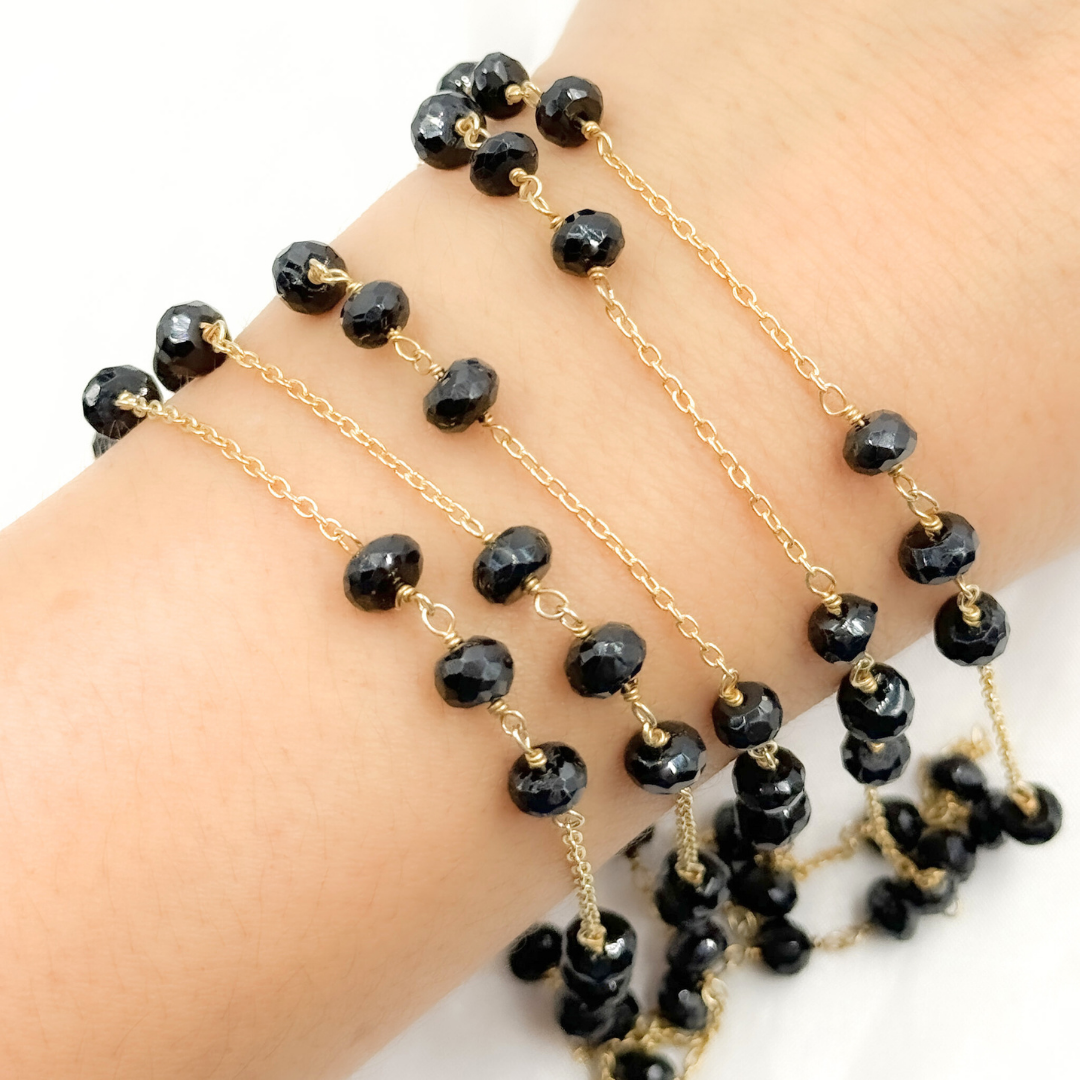 Black Spinel Gold Plated 925 Sterling Silver Wire Chain. BSP29