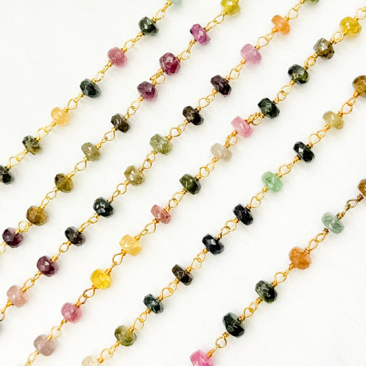 Multi Tourmaline Sterling Silver Wire Chain