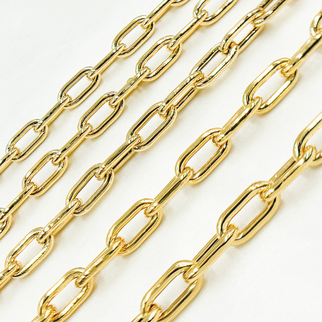 Gold Plated 925 Sterling Silver Smooth Hollow Paperclip Link Chain. V176GP