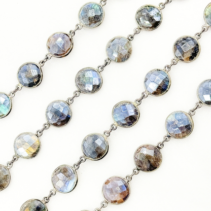 Coated Labradorite Round Shape Bezel Oxidized Wire Chain