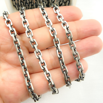Z90OX. Matt Oxidized 925 Sterling Silver Rectangle Diamond Cut Heavy Cable Chain