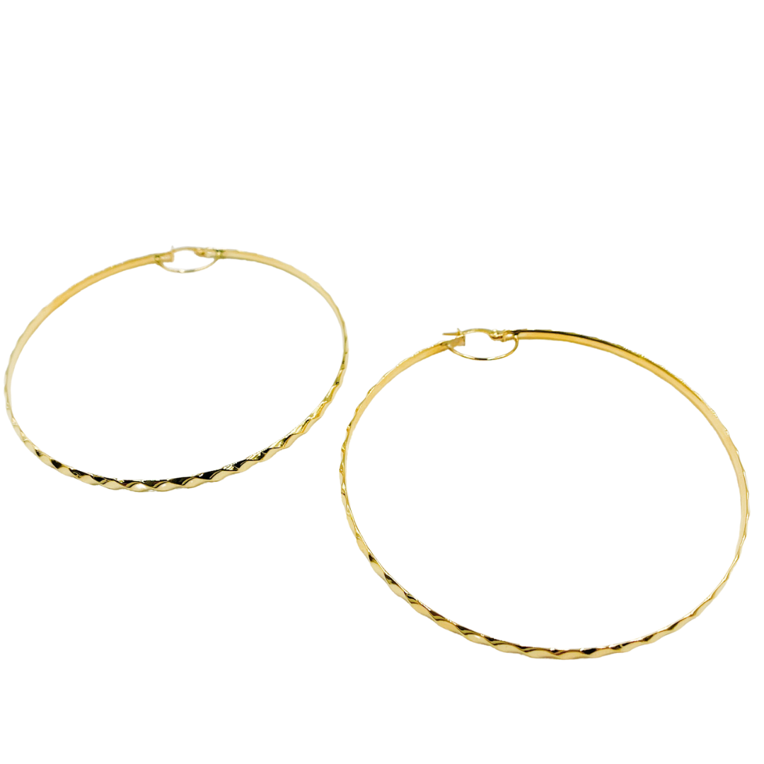 14K Solid Gold Twisted Hoop Earrings. 