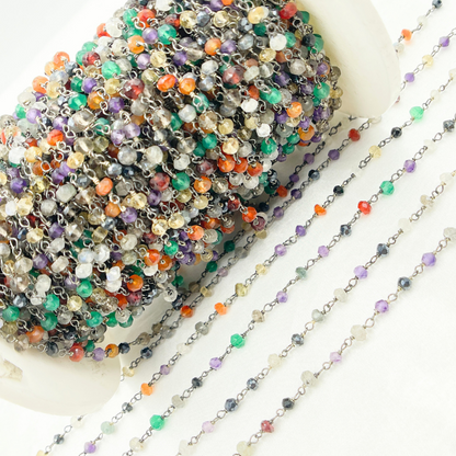 Multi Gemstone Oxidized Wire Chain.