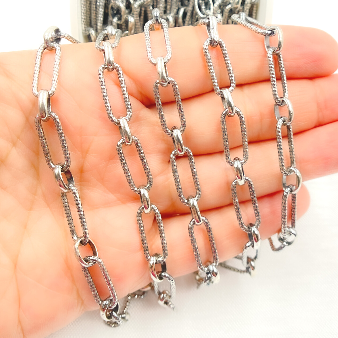 Oxidized 925 Sterling Silver Diamond Cut Paperclip Chain. V166OX