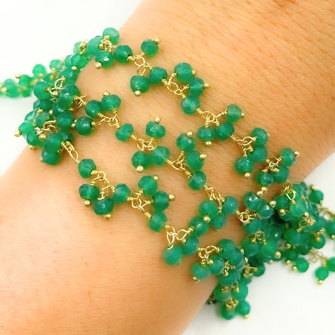 Green Onyx Cluster Dangle Gold Plated Wire Chain