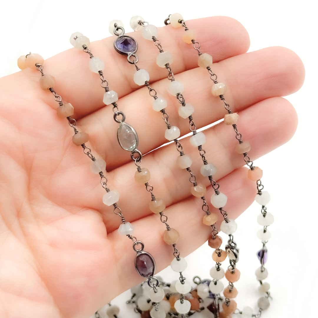 Multi Moonstone & Multi Stone Oxidized Wire Chain.