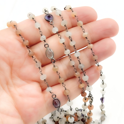 Multi Moonstone & Multi Stone Oxidized Wire Chain.
