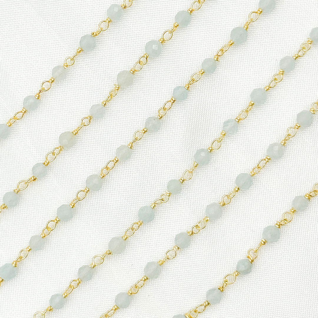 Coated Milky Aquamarine Gold Plated Wire Chain.