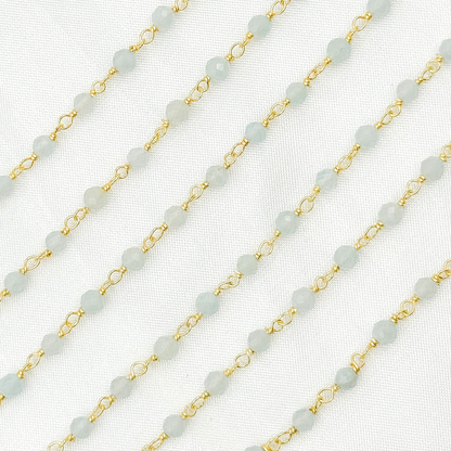 Coated Milky Aquamarine Gold Plated Wire Chain.