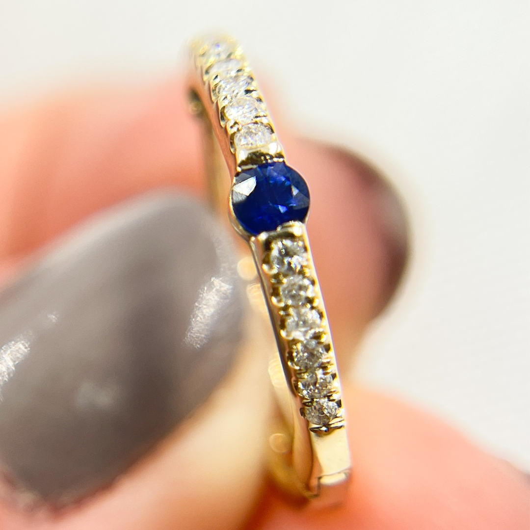 14K Solid Gold Diamond & Blue Sapphire Hoop Earrings