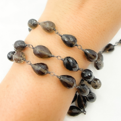 Smoky Pear Shape Oxidized Wire Chain