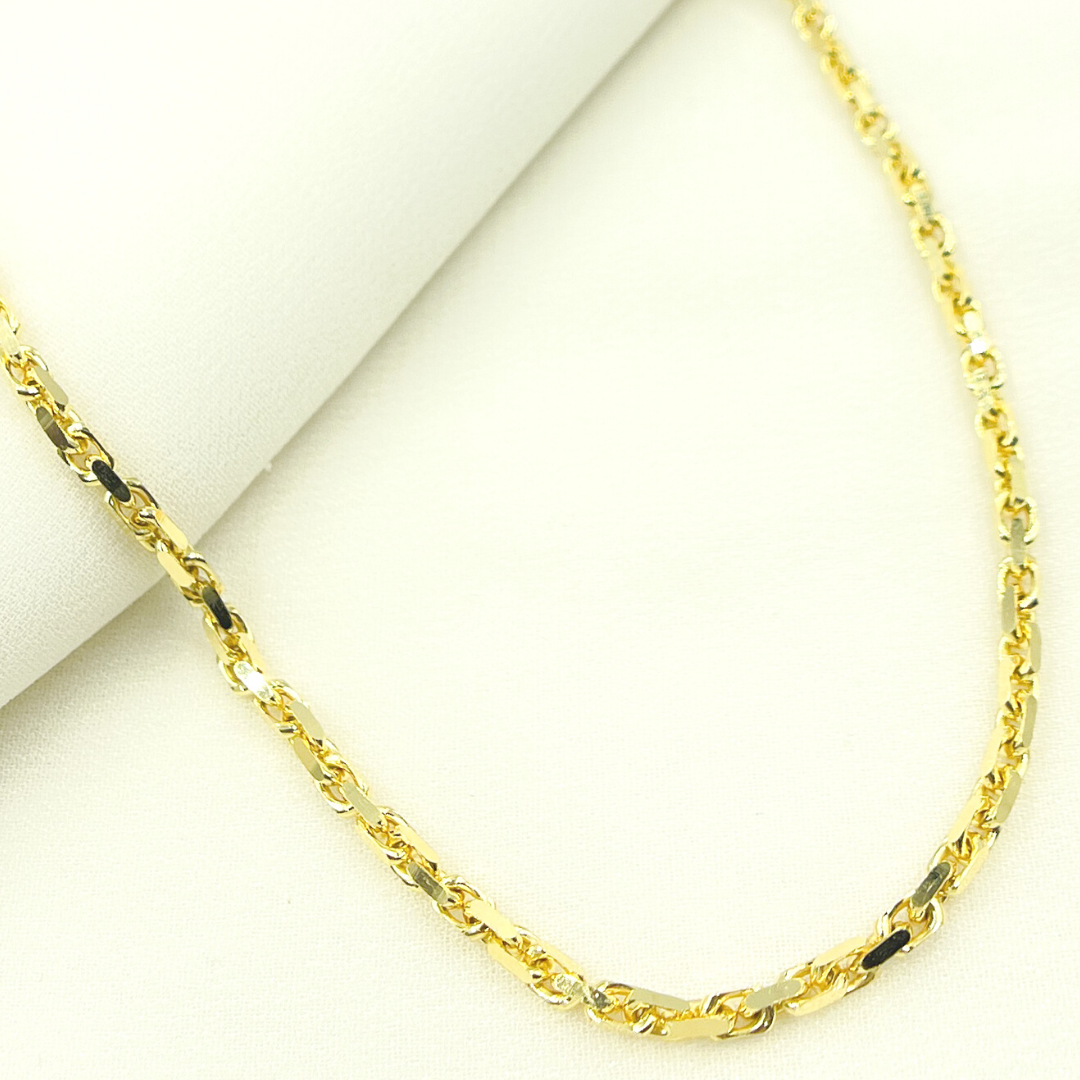 14K Solid Yellow Gold Diamond Cut Box Link Necklace