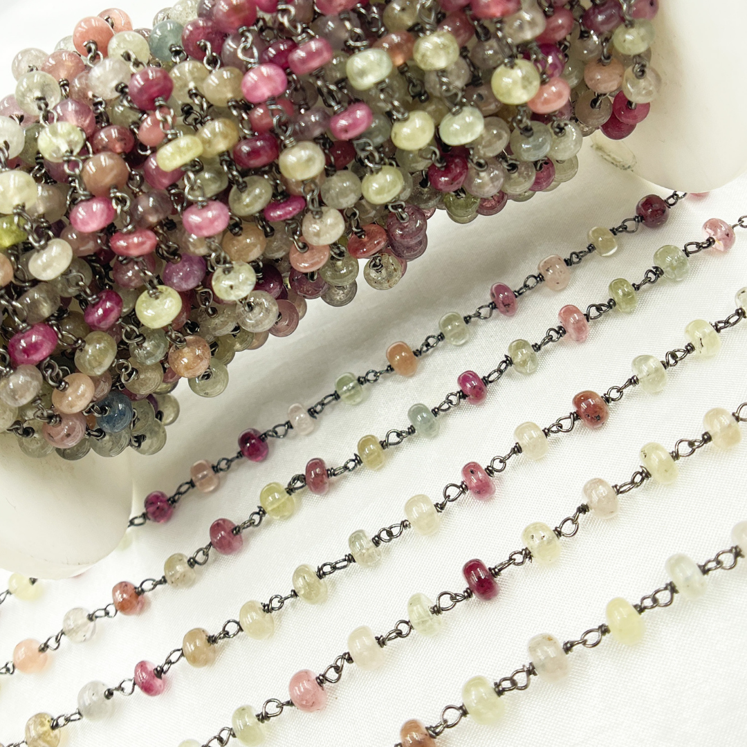 Multi Sapphire Pink Smooth Oxidized Wire Chain.