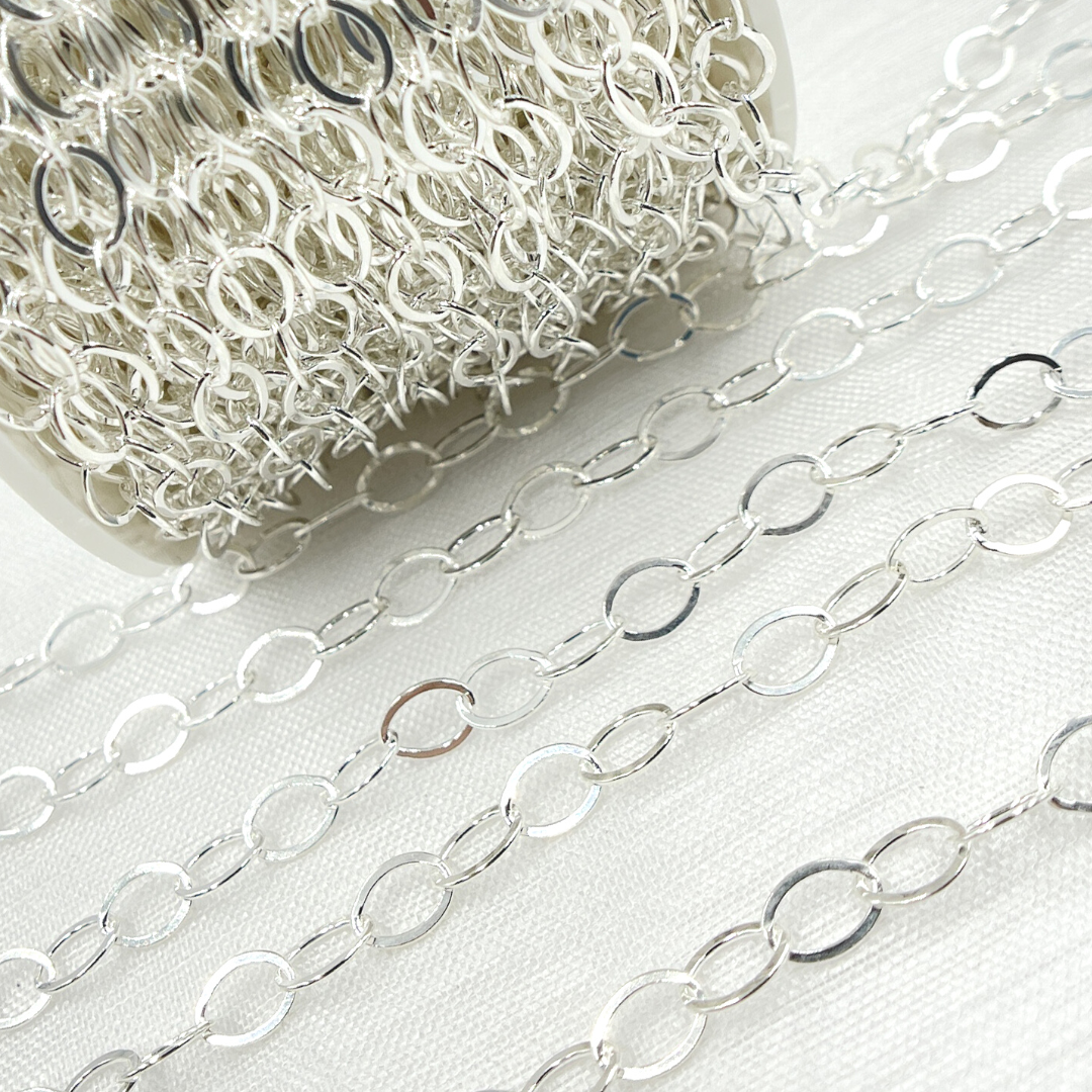 V189FSS. Sterling Silver Flat Oval Link Chain
