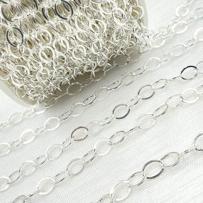 V189FSS. Sterling Silver Flat Oval Link Chain