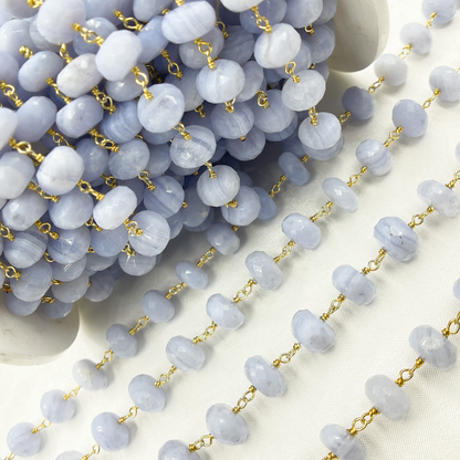 Blue Lace Agate Gold Plated Wire Chain