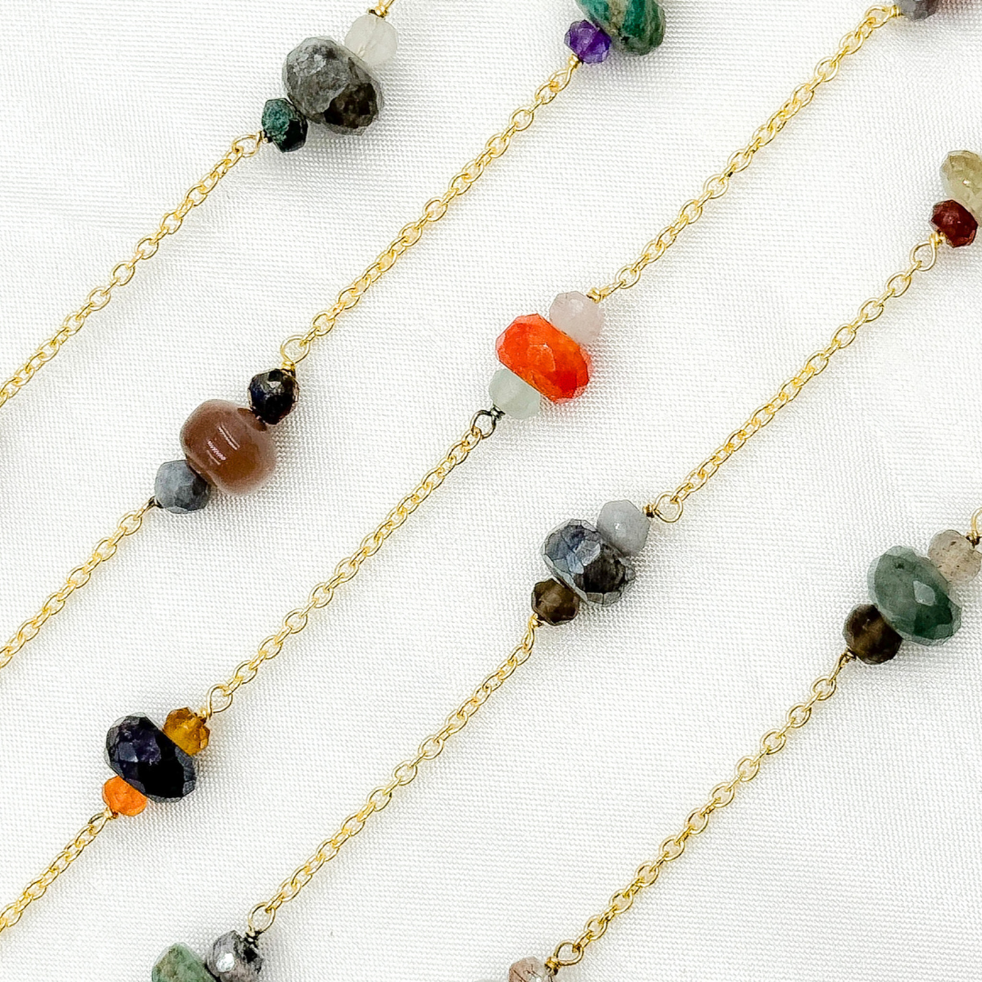 Multi Gemstone Gold Plated Connected Wire Chain. MGS23