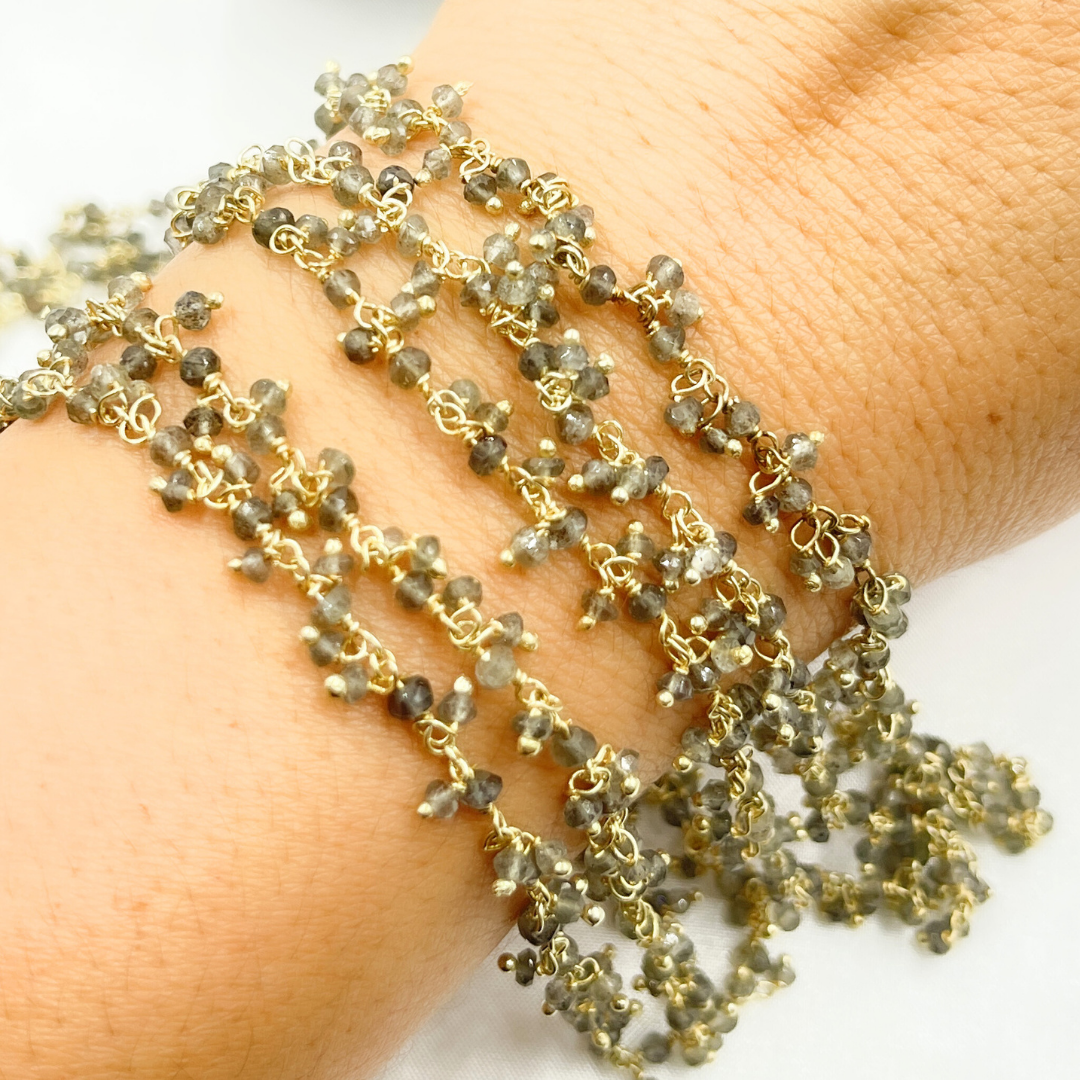 Grey Smoky Quartz Cluster Dangle Gold Plated Wire Chain