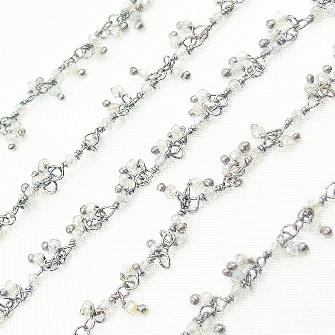 Coated Grey Moonstone Cluster Dangle Oxidized Wire Chain.