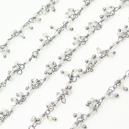 Coated Grey Moonstone Cluster Dangle Oxidized Wire Chain.