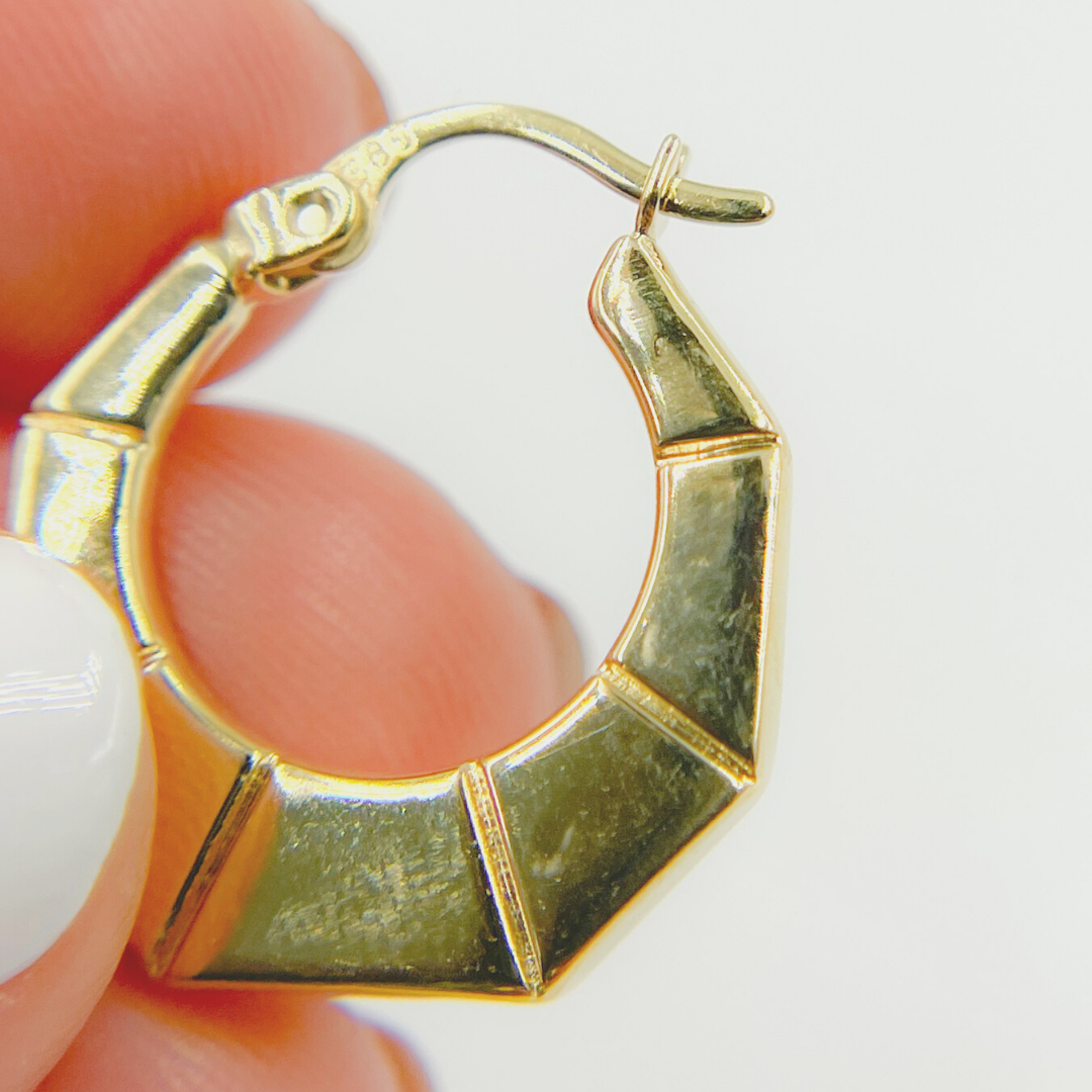 14K Solid Gold Hexagon Hoop