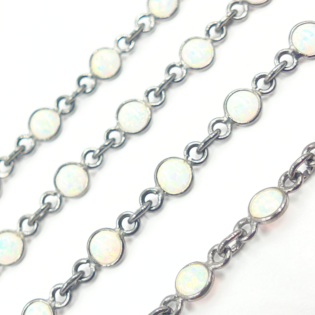 Created White Opal Round Shape Connected Chain