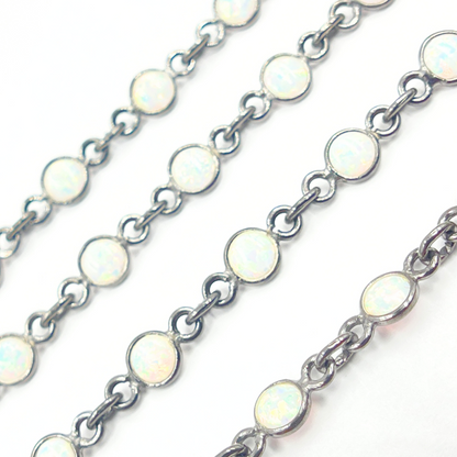 Created White Opal Round Shape Connected Chain