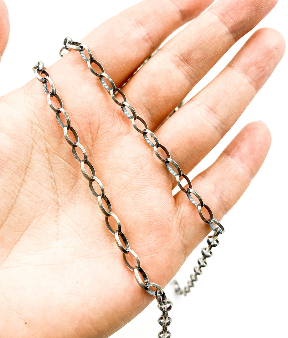 Oxidized 925 Sterling Silver Marquis Shape Link Chain. 697OX