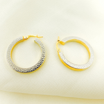 Load image into Gallery viewer, 14K Solid Gold and White Gold Earrings Round Shape Hoop with Texture. 