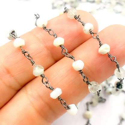 Blue Lace Agate Black Rhodium 925 Sterling Silver Wire Chain
