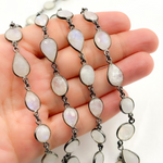 Load image into Gallery viewer, White Moonstone Oval &amp; Pear Shape Bezel Oxidized Wire Chain. WMS36
