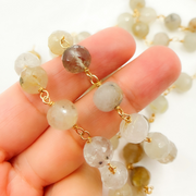 Golden Rutile Beads Gold Plated Wire Chain