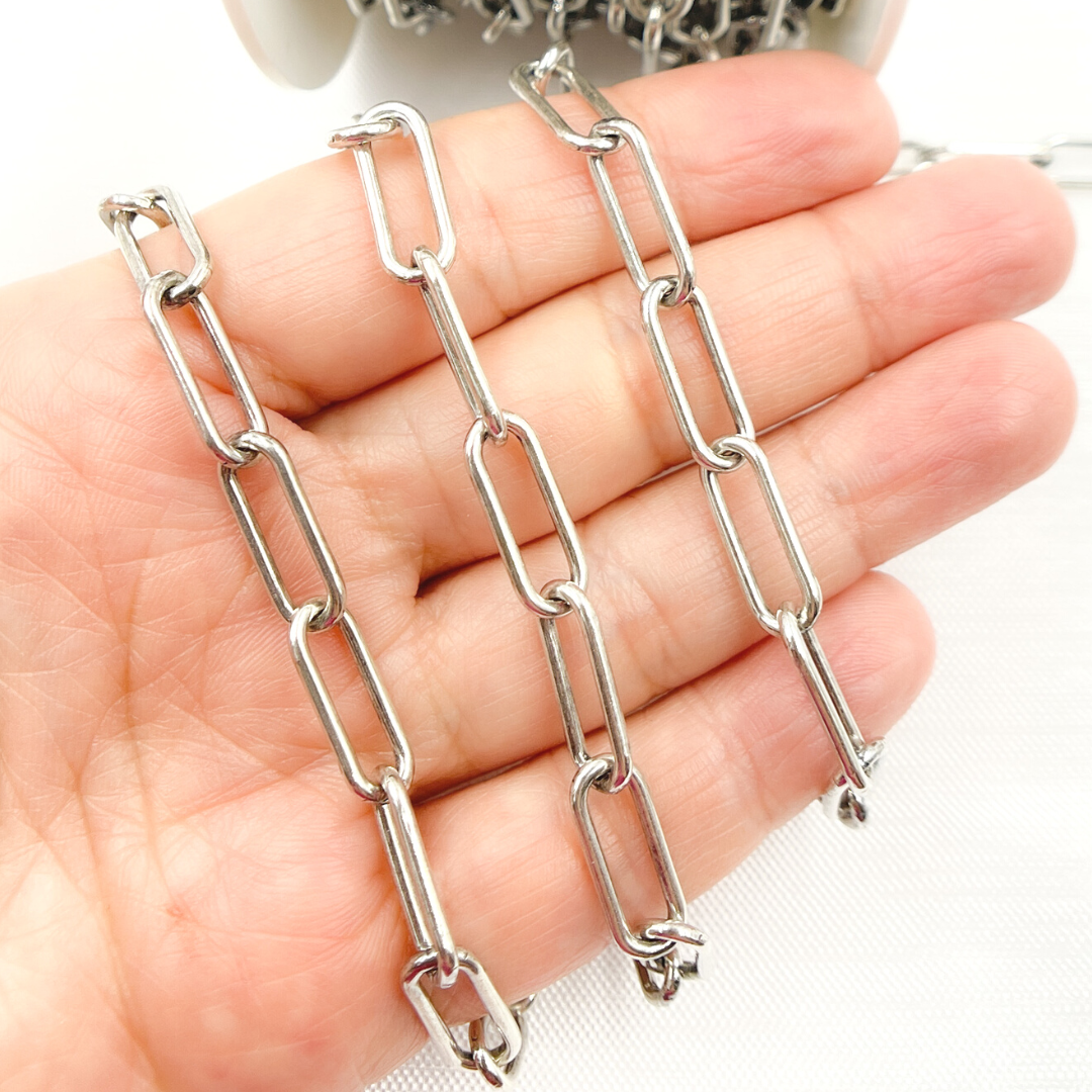 V7OX. Oxidized Sterling Silver Smooth Paperclip Link Chain