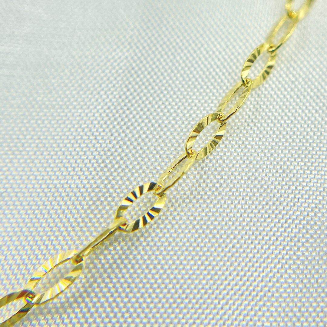 14K Solid Yellow Gold Diamond Cut Oval Link Chain
