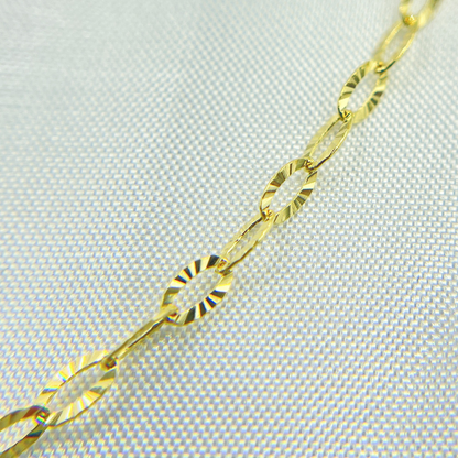 14K Solid Yellow Gold Diamond Cut Oval Link Chain