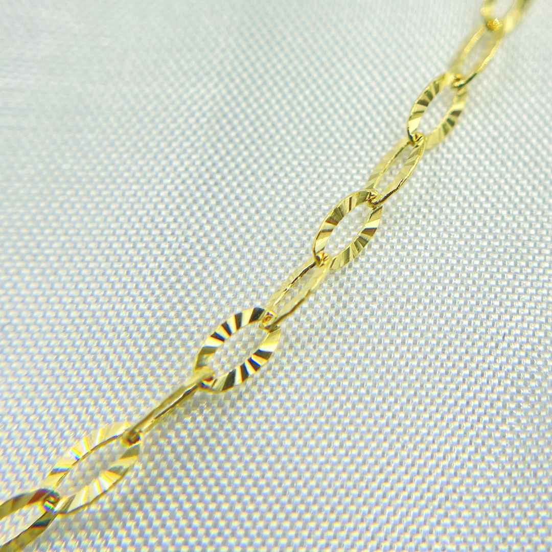 040FVBF22. 14K Solid Yellow Gold Diamond Cut Oval Link Chain