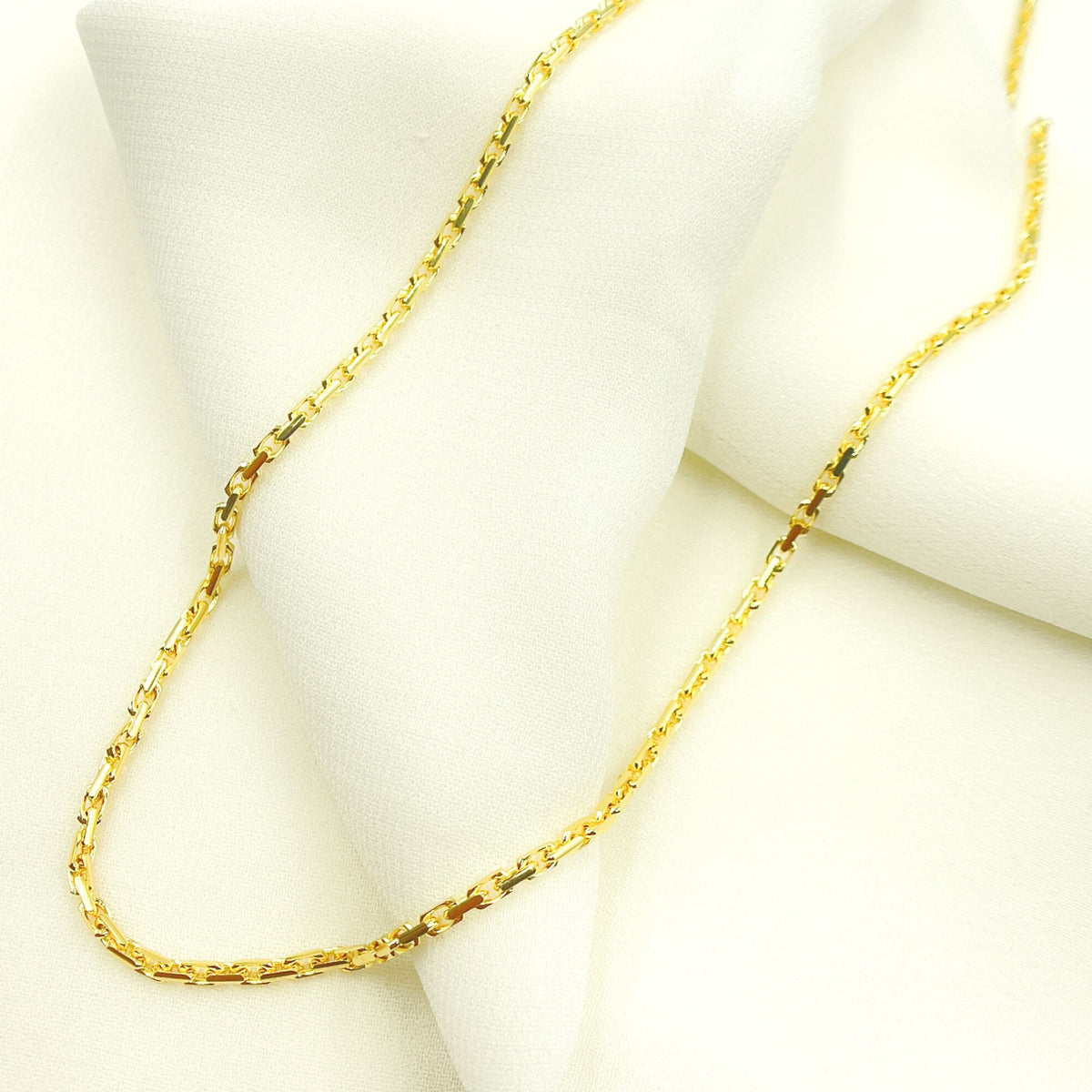 14K Solid Yellow Gold Diamond Cut Box Link Chain