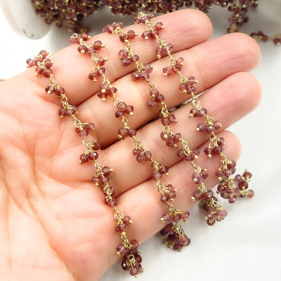 Garnet Cluster Dangle Gold Plated Wire Chain