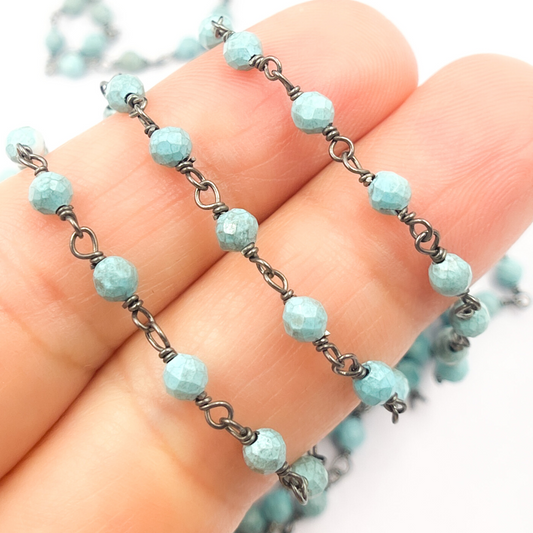 Turquoise Black Rhodium 925 Sterling Silver Wire Chain