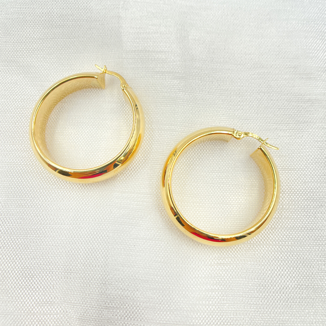 14K Solid Gold Hollow Hoop