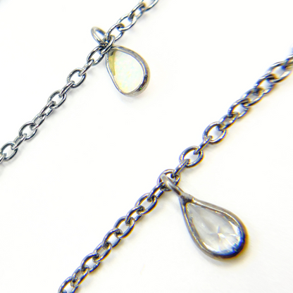 Created White Opal + CZ Pear Shape Dangle Chain