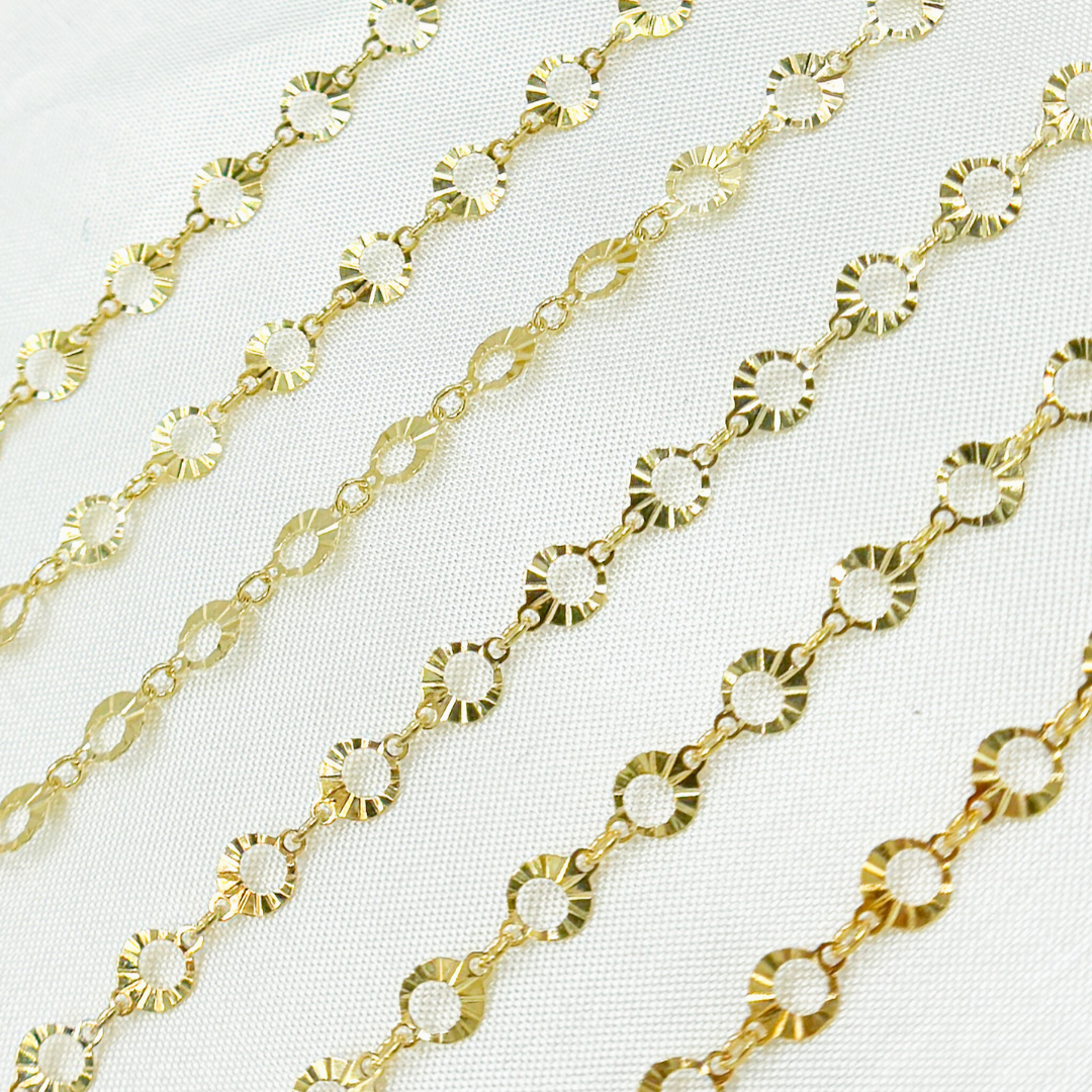 Gold Plated 925 Sterling Silver Diamond Cut Circle Link Chain. V20DCGP