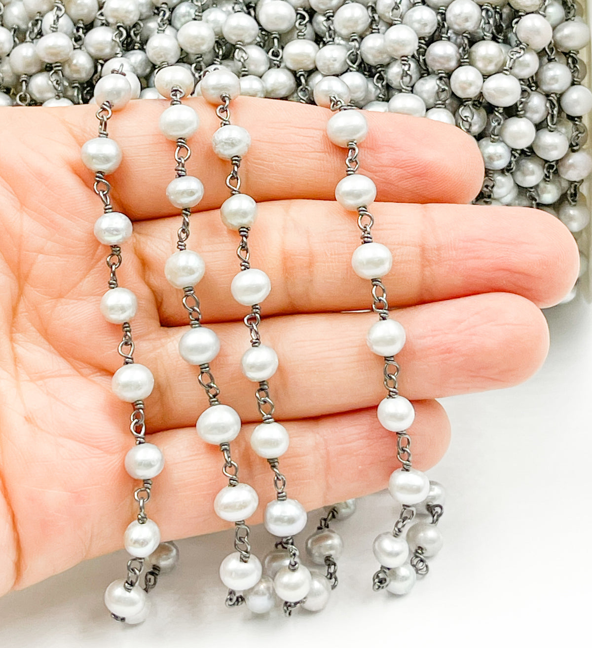 Grey Freshwater Pearl Wire Wrap Chain. PRL29