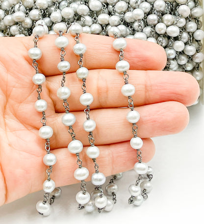 Grey Freshwater Pearl Wire Wrap Chain. PRL29