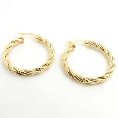 14K Solid Gold Twisted Hoop Earrings. 