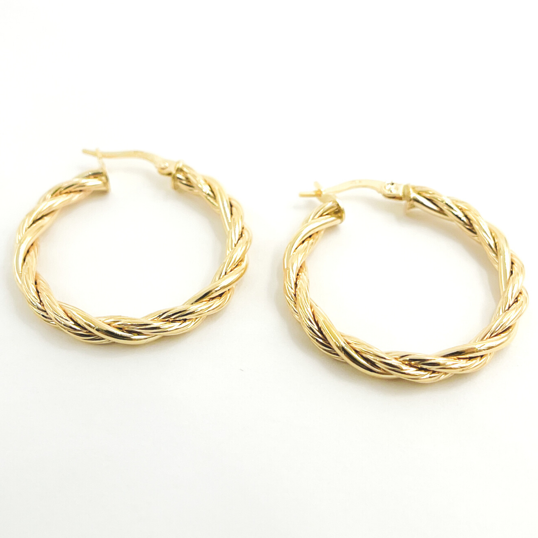 14K Solid Gold Twisted Hoop Earrings. 