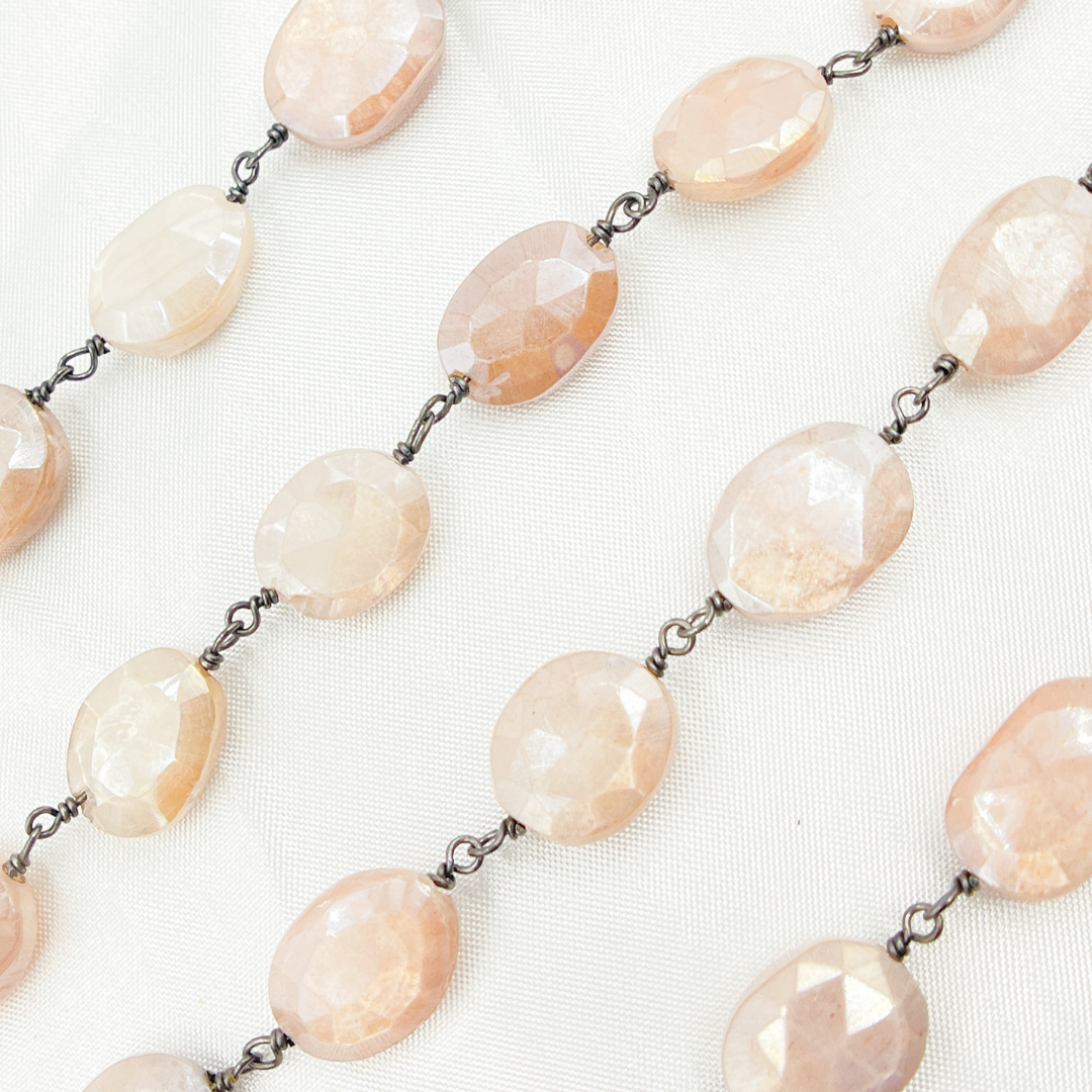 Coated Taupe Oval Moonstone Wire Chain.